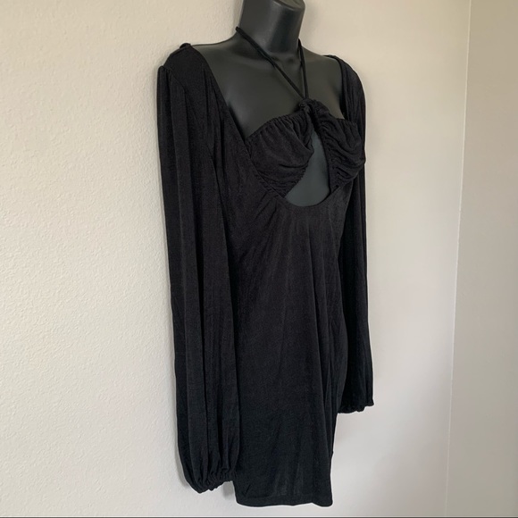 Princess Polly Celine Black Long Puff Sleeve Cut out Tie Neck Mini Dress - Picture 5 of 10